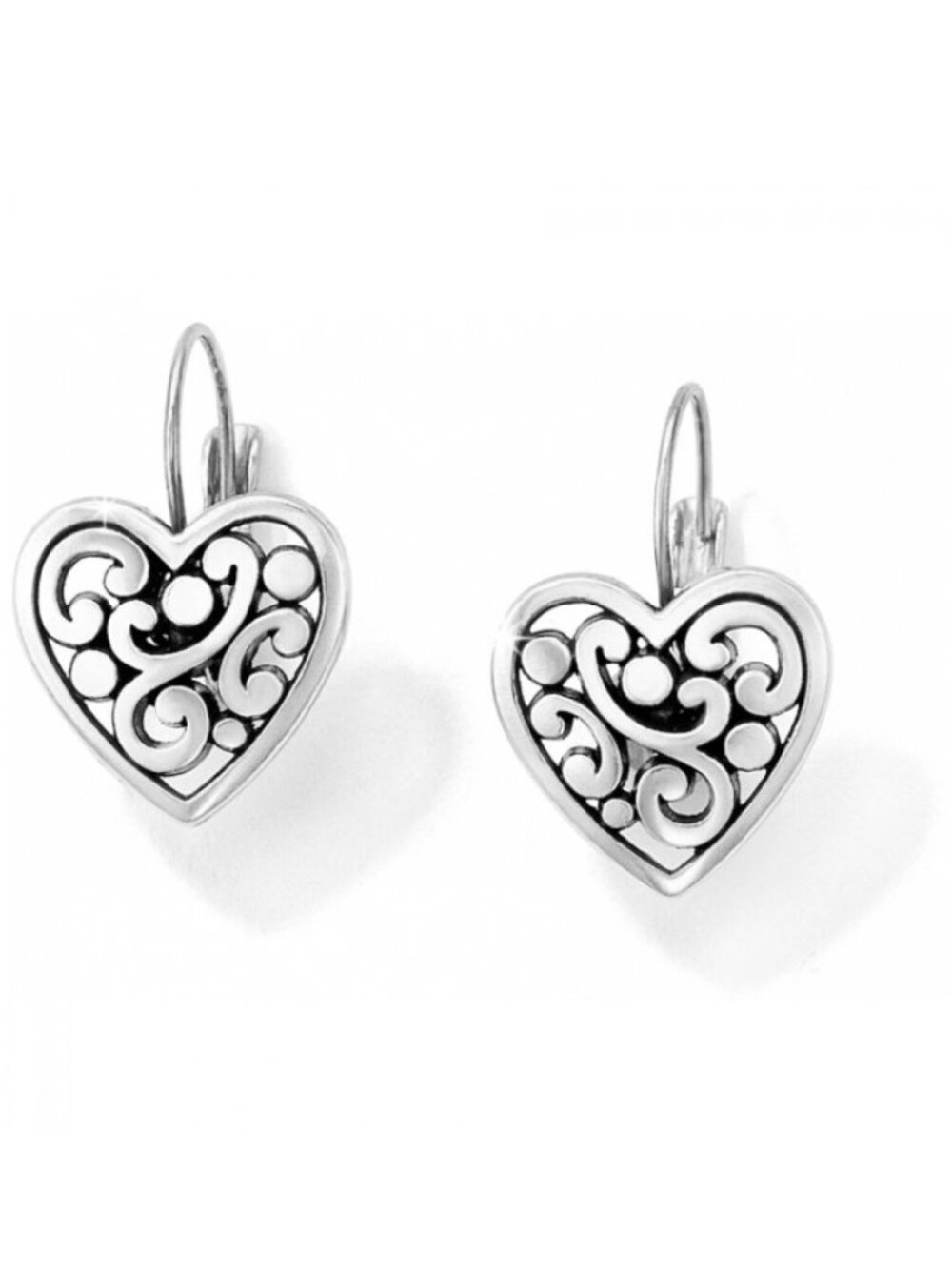 New Brighton Silver Plated Contempo Heart Leverback Dangle Drop Earrings